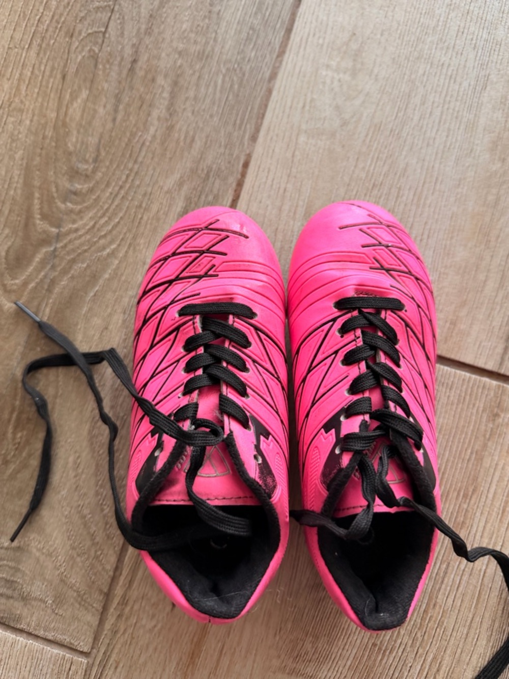 Kids Pink Soccer Cleats with Black Laces